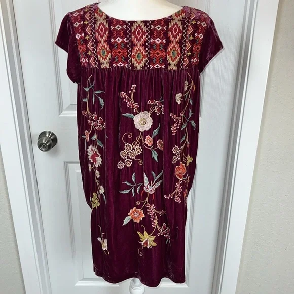 Johnny Was | Dresses | Johnny Was Silk Blend Suki Petal Sleeve Crushed  Velvet Embroidered Tunic Dress | Poshmark